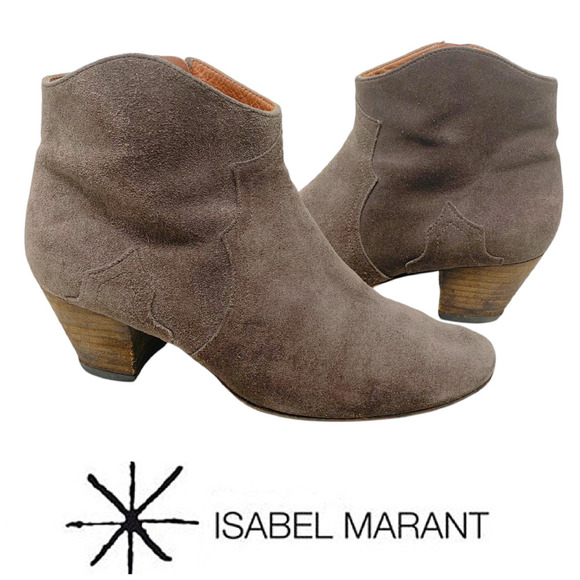 Isabel Marant Sz FR 38 US 8 Dicker Taupe Suede Western Ankle Booties Boots - Picture 1 of 13